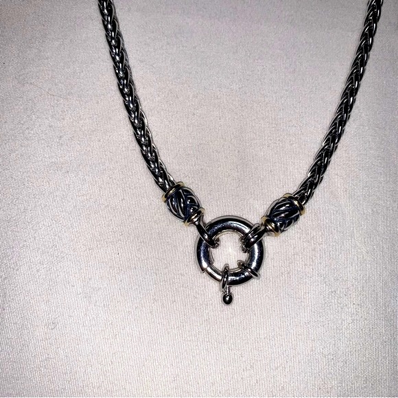 Silver Necklace with Double Row Charm Chain Necklace 17" Lobster Clasp - Picture 3 of 9